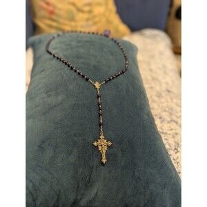 America Needs Fatima Blue Plastic Beaded Chain Rosary Necklace Cross Pendant